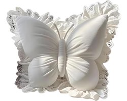 Decoratief Vlinderkussen met Kant | 50 cm Fluweel Sierkussen voor Bank, Bed en Stoel