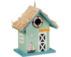 decoratief vogelhuisje - strandhuis - 24,5 x 19 x 13,5 cm - hout - hangend