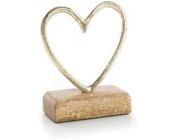 Decoratiehart van metaal en hout - Woonaccessoires beeldje voor woonkamer, cadeau voor huwelijk en verjaardag, rustieke decoratie 23 x 20 x 5 cm