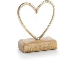 Decoratiehart van metaal en hout - Woonaccessoires beeldje voor woonkamer, cadeau voor huwelijk en verjaardag, rustieke decoratie 23 x 20 x 5 cm