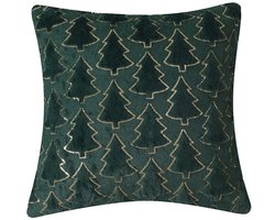 Decoratiekussen voor de feestdagen in de vorm van een nieuwjaar, kussen voor op het bed, romantische kussensloop met kerstboommotief, 45*45 cm (kusseninzetstuk niet inbegrepen), groen