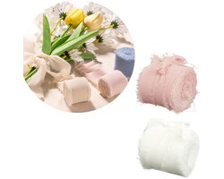Decoratielint - Cadeaulint - Cadeauverpakkingen - Sierlint - Handgescheurd Lint - Met Ruwe Rand - ruwe rand satijnen lint - voor Doe-het-zelf Handwerk Verpakking Cadeau Bruiloft Kerstmis Eettafel Boeket Decoratie - 4cm*5 Meter - 2 Stuks