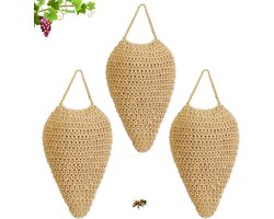 Decoraties - Creatieve ornamenten- Gehaakt nep-honingraat lokmiddel - Nep-wespennest als bijenafweermiddel voor buiten - Hangende bijenafweerdecoratie - Geschikt voor terrassen, dakranden, binnenplaatsen en thuisomgevingen - 3 stuk - Khaki