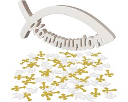 Decoratieset voor Communie Tafel, 100 Stukken, Wit, 27x10.5x1.5cm, Ideaal voor Eerste Communie en Feestelijke Gelegenheden, Tafeldecoratie, Feestversiering, Religieuze Vieringen