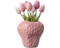 Decoratieve Aardbeivaas van Dolomiet - Trendy Vazen voor Woonkamer en Slaapkamer - Roze Bloemenvase
