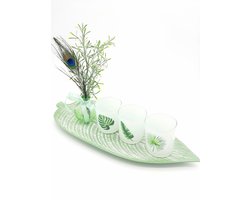 Decoratieve accessoires geschenkset – Set van 3 tafeldecoratie: houten schaal, vaasje met kunstbloemen & theelichthouders | Cadeau voor mama, verjaardag of vriendin