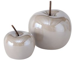 Decoratieve appel taupe set van 2 stuks keramiek. 6x7cm 12x9cm - Boltze