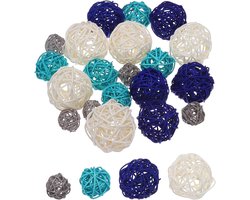 Decoratieve ballen set - 20 stuks - wit - rieten rotan