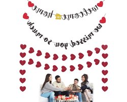 Decoratieve banner voor thuis met zwarte en rode kleuren, inclusief 5 meter hartjesguirlande voor feestjes en familiebijeenkomsten binnen en buiten