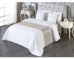 Decoratieve Bedloper - Ottomaanse Bladeren - Taupe Wit - 50 x 224 cm