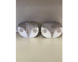 Decoratieve beeldjes "uilen" Set van 2 stuks - wit + bruin - Hoogte 8x13x4 cm - polyresin - Decoratieve beeldjes - Woonaccessoires