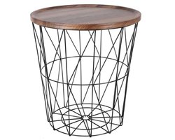 Decoratieve bijzettafel met metalen mand en houten deksel