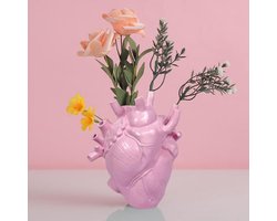 Decoratieve bloemenvaas voor woondecoratie, creatieve hartkunst van hars, menselijk hartvormig vaasbeeldje voor woondecoratie, ambachtelijke ornamenten, creatief cadeau (roze)