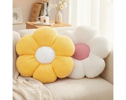 Decoratieve Bloemkussens Set van 2 - Schattige Zitkussens van 40 cm voor Esthetische Kamerinrichting in Wit en Geel
