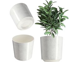 Decoratieve Bloempot - Plantenpot van Kunststof met 5 Patronen en UV-Bestendigheid (Diameter 25,5 cm, Marmer, Wit)