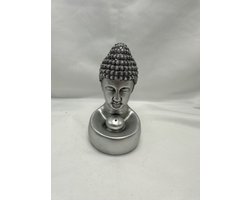 Decoratieve Boeddha wierrookhouder - zilver - hoogte 13 cm x 10 x 7 cm - polyresin - Woonaccessoires - Decoratieve beelden - Wierrookhouder