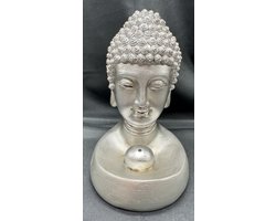 Decoratieve Boeddha wierrookhouder - zilver - hoogte 15 cm x 10 x 10 cm - polyresin - Woonaccessoires - Decoratieve beelden - Wierrookhouder