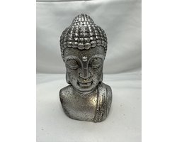 Decoratieve Boeddha - zilver - hoogte 17 cm x 10 x 6 cm - polyresin - Woonaccessoires - Decoratieve beelden