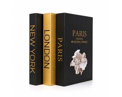 Decoratieve Boeken - 3 stuks - Paris, Londen & New York - Zwart/Goud - Woondecoratie - Interieur