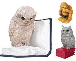 Decoratieve boekensteun uil - grijze, blauwe en witte boekenstopper