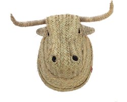 Decoratieve boho/Ibiza stijl stierenkop 'Torro' voor binnen en buiten van Amanoos van gevlochten espartogras, stijlvol, duurzaam en handgemaakt in Spanje.