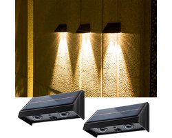 Decoratieve buitenverlichting voor in de tuin op zonne-energie, waterbestendig volgens IP54, verlichting voor trappenhuizen, wandlampen, geschikt voor schuttingen, terrassen, trappen, binnenplaatsen en paden, warm wit licht, verpakking van 2.
