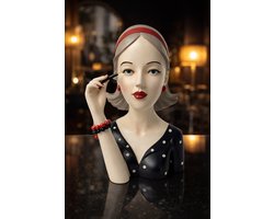 Decoratieve buste vrouw – vintage stijl – kunstbeeld – zwart met rode accenten – woondecoratie