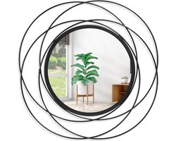 Decoratieve Cirkel Spiegel - Wandspiegel Metaal - Woonkamer Decoratie - Stijlvol IJzeren Frame - 50 x 50 cm - Zwart