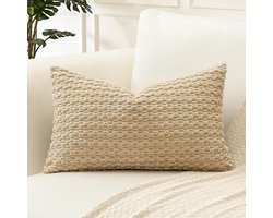 Decoratieve Corduroy Kussen Cover 30x50cm, Super zachte Boho gestreepte lumbal gooien kussens Cover Geometrische voor bank bank slaapkamer auto decoratie, set van 1, lichtbruin