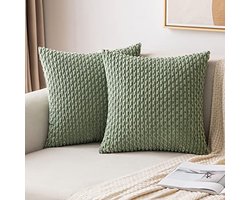 Decoratieve Corduroy Kussenslopen Set van 2 - Moderne Sierkussens voor Woonkamer en Slaapkamer - 40x40 cm Grasgroen