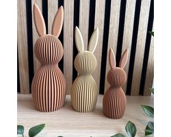 Decoratieve Design Paashaas Set van 3 - Bruin, beige, bruin – 3 Stuks – Pasen - 14, 18 en 22 cm hoog