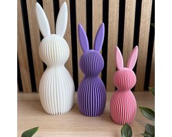 Decoratieve Design Paashaas Set van 3 - Wit, paars, roze – 3 Stuks – Pasen - 14, 18 en 22 cm hoog