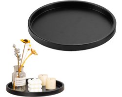 Decoratieve Dienblad - 29 cm - Zwart - Rond - Metalen Tray voor Geurkaarsen - Tafeldecoratie - Decoratieve Kom voor Woonkamer - Badkamer - Eettafel - Decoratie