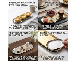 Decoratieve Dienblad van Roestvrij Staal – Met Gouden Accenten – Geschikt als Sierobject en Opbergoplossing – Voor Bedside, Keuken, Woonkamer en Meerdere Gebruiken – Duurzaam en Sti