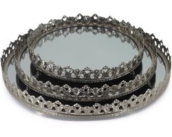 Decoratieve Dienbladen - Spiegel Set - Elegante Decoratie - Met Spiegelbodem - 3 Maten - Zilver