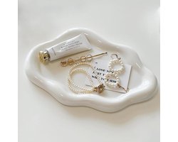 Decoratieve dienbladen - wit - Dienblad - bakje - middelgroot - sieradenbakje -sleutelbakje -Moederdag cadeautje - een esthetische kamerdecoratie