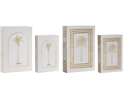 Decoratieve Doos Home ESPRIT Wit Gouden Hout MDF (2 Stuks)