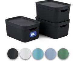 Decoratieve doos, set van 3 opbergdozen, 5 l met deksel, kunststof donkergrijs, 3 x 5 l, (27,8 x 19,5 x 22,4 cm), 3