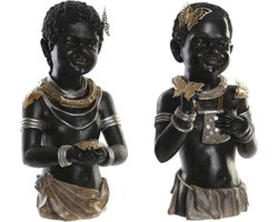 Decoratieve figuren DKD Home Decor Hars Koloniaal Afrikaanse (20,5 x 18 x 35 cm) (2 Stuks)