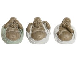 Decoratieve figuren Home ESPRIT Wit Groen Boeddha Orientaals 10 x 9 x 10,5 cm (3 Stuks)