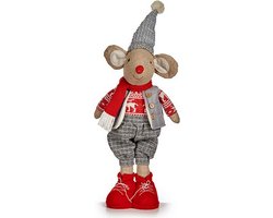 Decoratieve figuren Muis 48 cm Kerstmis Rood Grijs Polyester Wit Crème