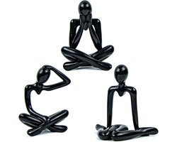 Decoratieve figuren voor binnen - abstracte denker sculptuur van afneembare kunststof - moderne ornamenten - decoratief beeld voor thuis - kantoor - tafel en woonkamer (3 stuks - zwart)