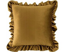 Decoratieve Fluwelen Kussenhoes 40x40 cm met Gouden Beige Ruche