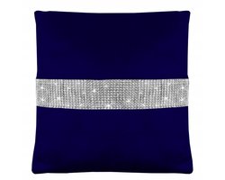 Decoratieve fluwelen kussenhoes 40x40 cm navy met strass steentjes