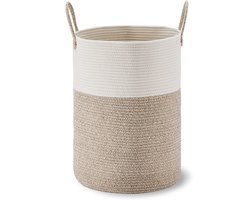 Decoratieve Gevlochten Katoenen Touwmand - 70L Hoge Wasmand, Dekenmand voor de Woonkamer, Opbergmand voor Speelgoed, Handdoeken, Plaids en Kussens - 42x57 cm