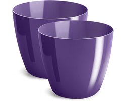 Decoratieve glanzende bloempot set van 2 voor grote en kleine planten in paars