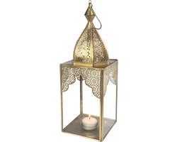 Decoratieve Glas Lantaarn - Theelichthouder Minaret - Sfeer Creëren - Handgemaakt Gerecycled Materiaal - 30cm Hoog - Goud