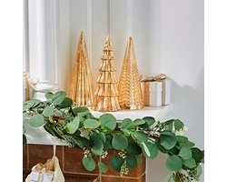 Decoratieve Glazen Bomen Set van 3 met Licht - 25 cm Hoog - Champagnegoud