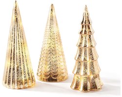 Decoratieve Glazen Bomen Set van 3 met Licht - 25 cm Hoog - Champagnegoud