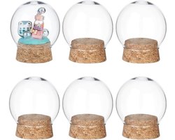 Decoratieve Glazen Koepel met Houten Basis - Mini Display Dome voor Planten, Steentjes en Verzamelobjecten - 50x60mm Set van 6 Stuks